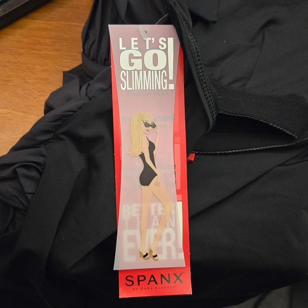 Spanx Draped Whittle Waistline Halter Tankini Black 6 Slimming Minimalist NWT